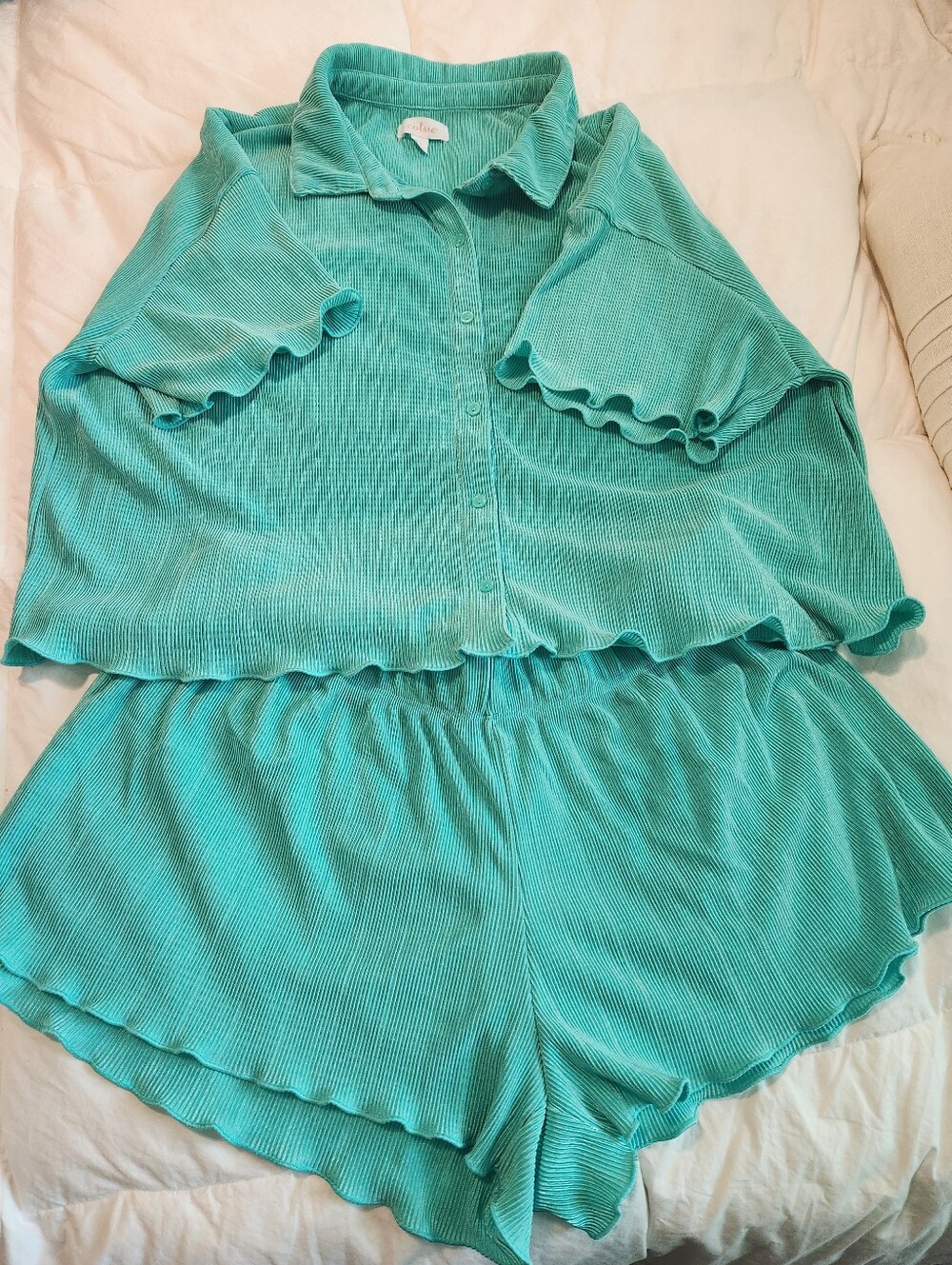 Turquoise Ribbed Two-Piece Lounge Pajama Set